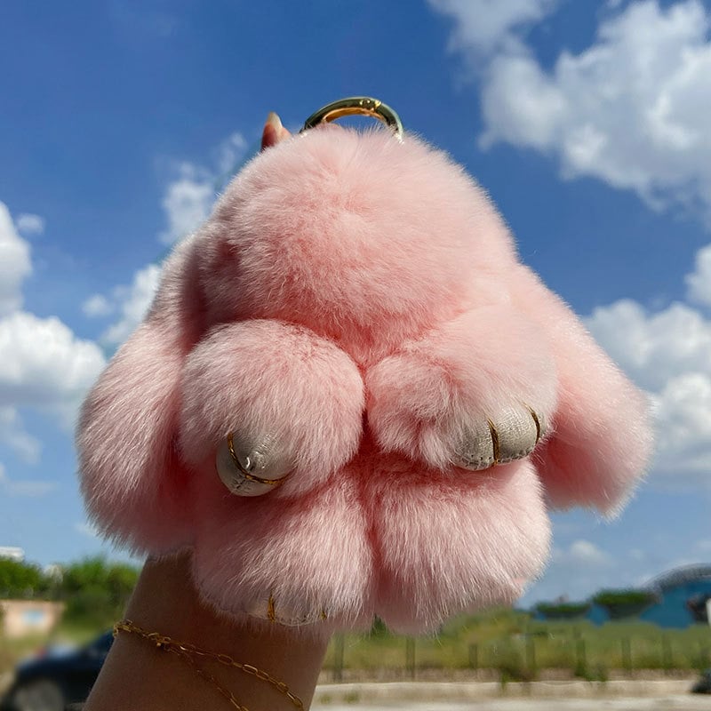 🐰 Handgemaakte Zachte Konijnen PomPom Sleutelhanger – Imitatiebont & Schattig Tasaccessoire!