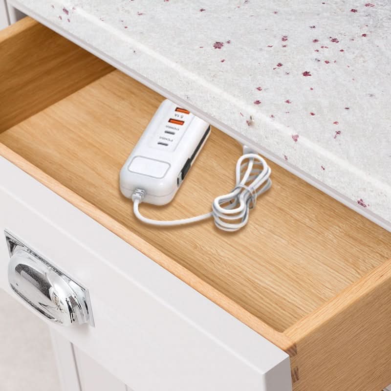 🎄Kerstdeal ALTIJD 50% KORTING!⚡ 66W Multifunctioneel Snellaadstopcontact (2PD+2USB): Ingebouwde Type-C Kabel + UK/EU/US Plug – Veilig & Compact！