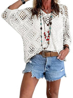 ⏰ 50% korting 🔥 Hot Sale - Dames top in bohemian stijl met beige haakwerk en V-hals
