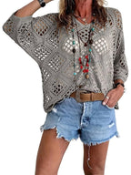 ⏰ 50% korting 🔥 Hot Sale - Dames top in bohemian stijl met beige haakwerk en V-hals