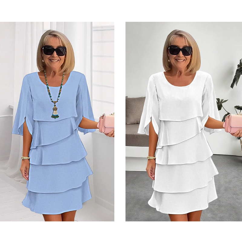🎁 2026 Nieuw Binnen 50% KORTING 💥 Elegante Gelaagde Jurk met Ruchesmouwen voor Dames – Luchtig. Vrouwelijk & Tijdloos