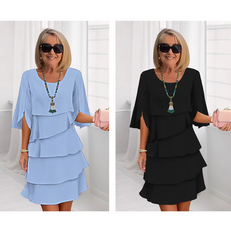 🎁 2026 Nieuw Binnen 50% KORTING 💥 Elegante Gelaagde Jurk met Ruchesmouwen voor Dames – Luchtig. Vrouwelijk & Tijdloos