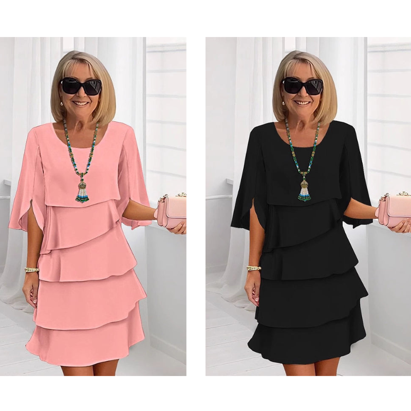 🎁 2026 Nieuw Binnen 50% KORTING 💥 Elegante Gelaagde Jurk met Ruchesmouwen voor Dames – Luchtig. Vrouwelijk & Tijdloos