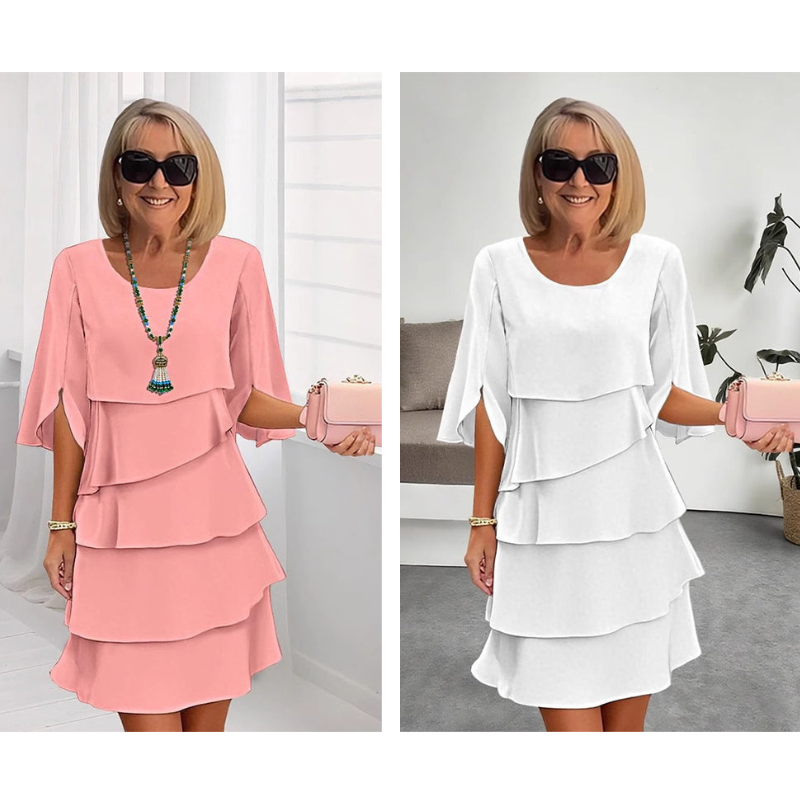 🎁 2026 Nieuw Binnen 50% KORTING 💥 Elegante Gelaagde Jurk met Ruchesmouwen voor Dames – Luchtig. Vrouwelijk & Tijdloos