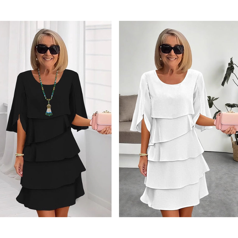 🎁 2026 Nieuw Binnen 50% KORTING 💥 Elegante Gelaagde Jurk met Ruchesmouwen voor Dames – Luchtig. Vrouwelijk & Tijdloos