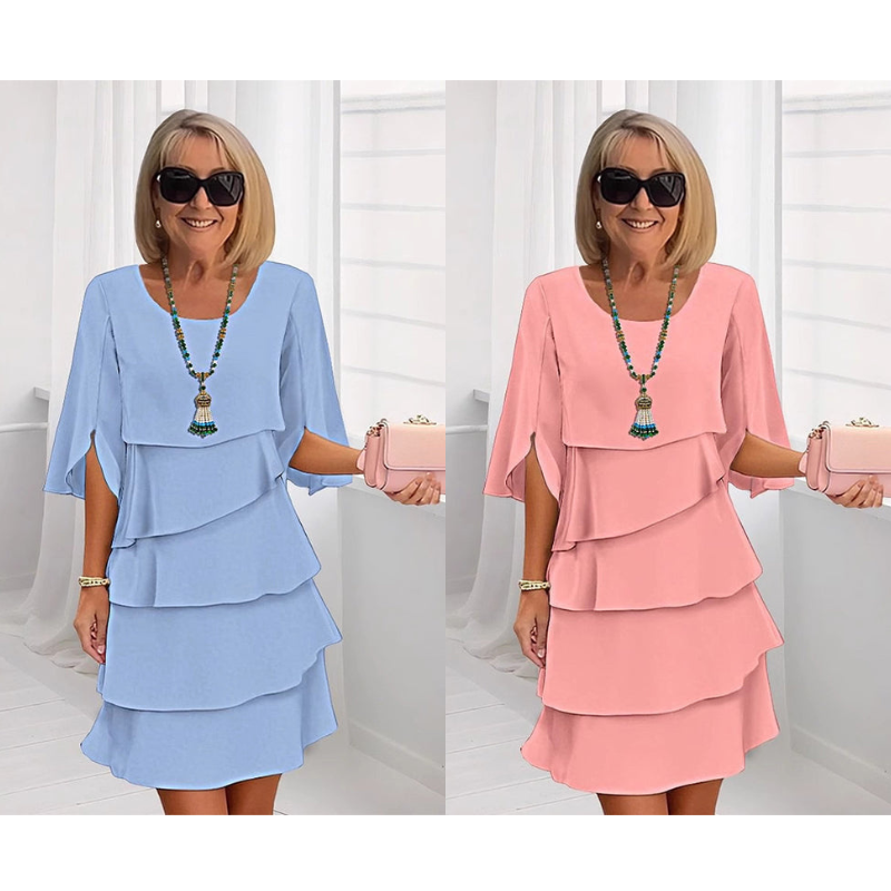 🎁 2026 Nieuw Binnen 50% KORTING 💥 Elegante Gelaagde Jurk met Ruchesmouwen voor Dames – Luchtig. Vrouwelijk & Tijdloos
