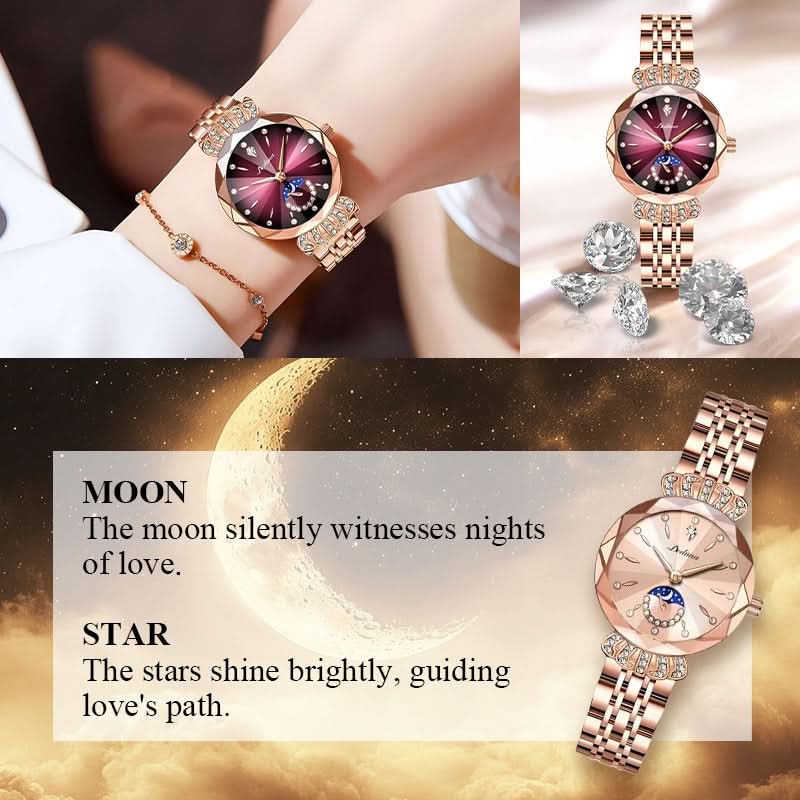 🎀60% KORTING Nieuwjaarsuitverkoop🎀 Modieuze Diamant Maan en Ster Horloge voor Dames