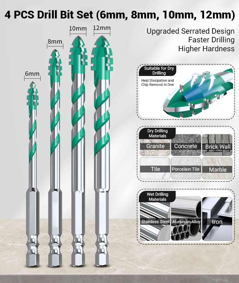 Greene® 4PCS Premium 4-spoed getande boorkantset