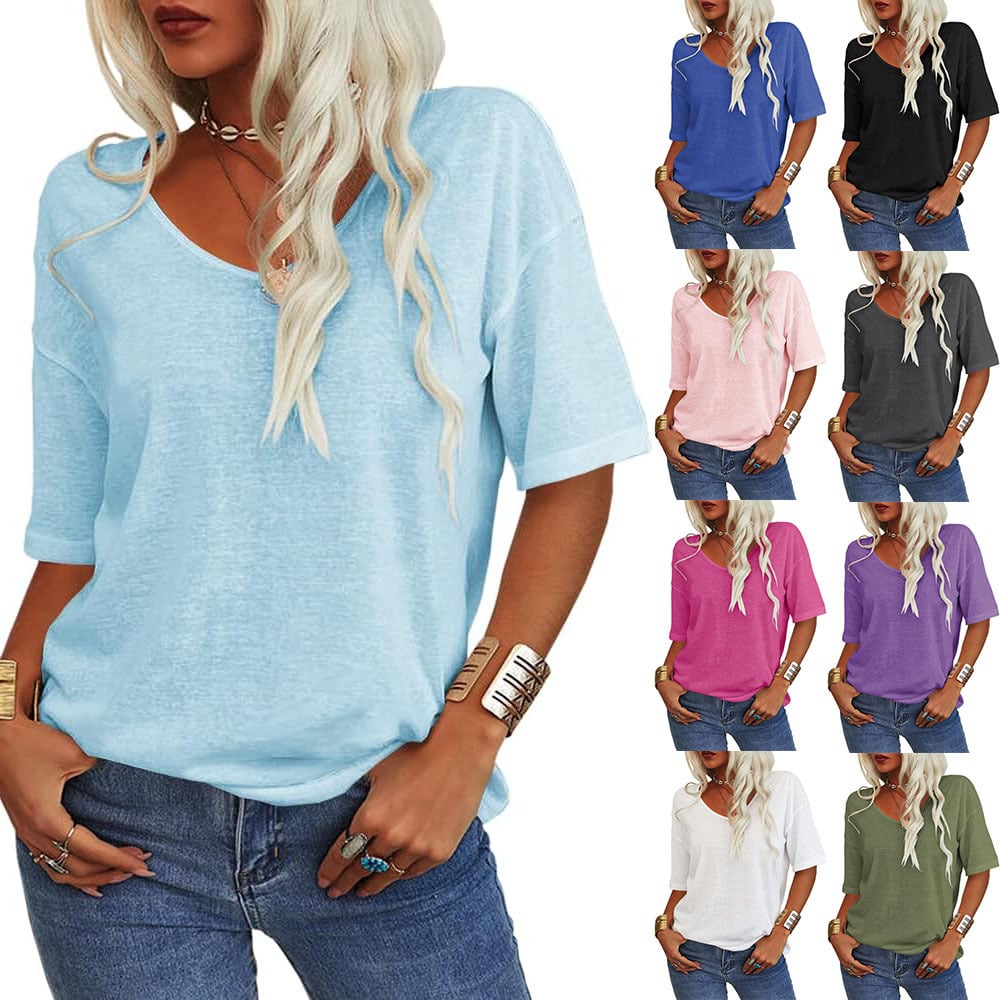 💖Tijdelijke korting - 49% korting💖Effen V-hals T-shirt voor dames