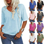 💖Tijdelijke korting - 49% korting💖Effen V-hals T-shirt voor dames
