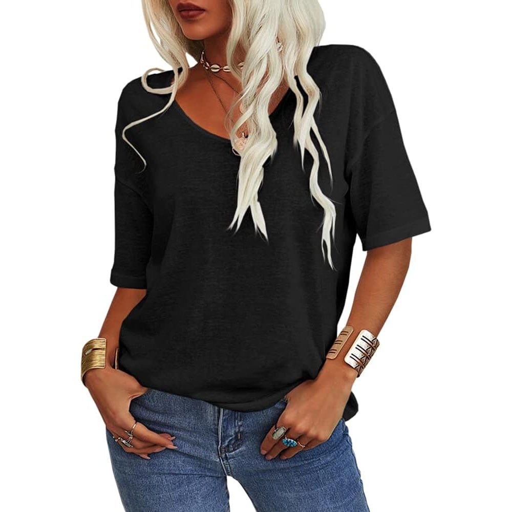 💖Tijdelijke korting - 49% korting💖Effen V-hals T-shirt voor dames