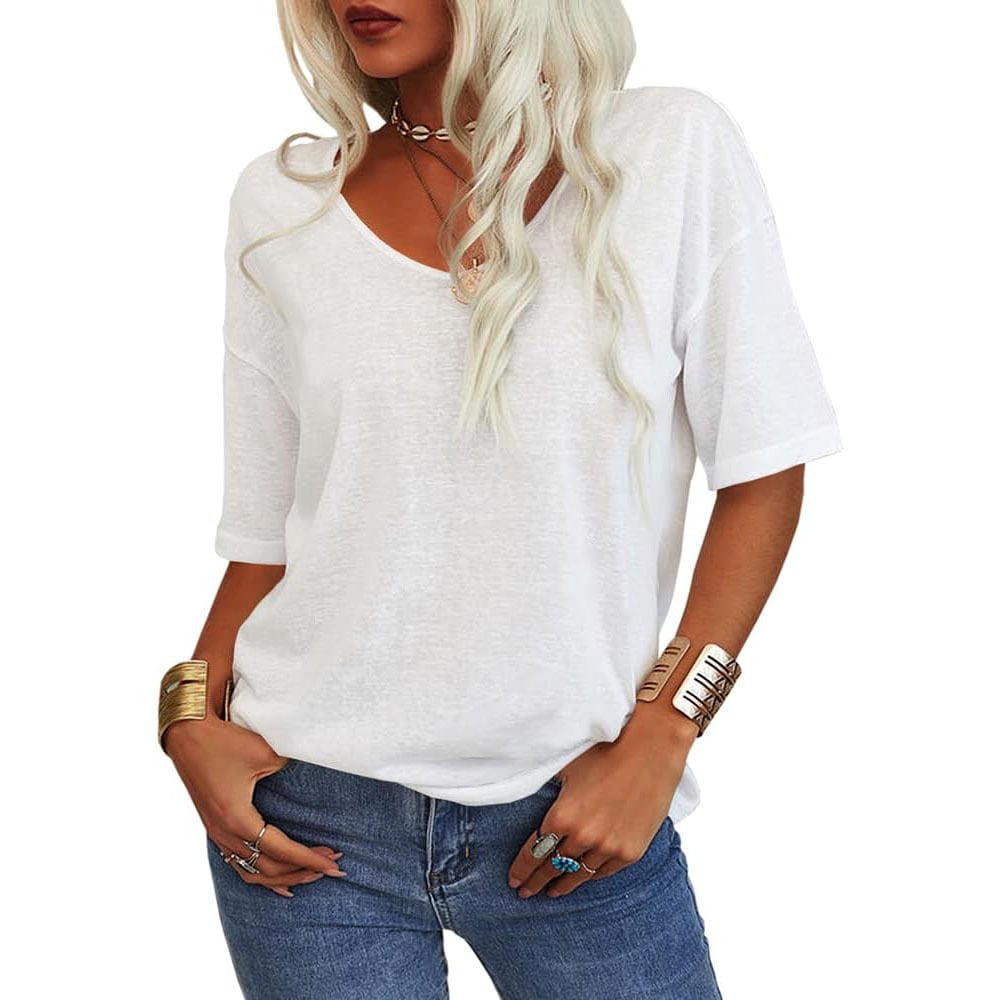 💖Tijdelijke korting - 49% korting💖Effen V-hals T-shirt voor dames