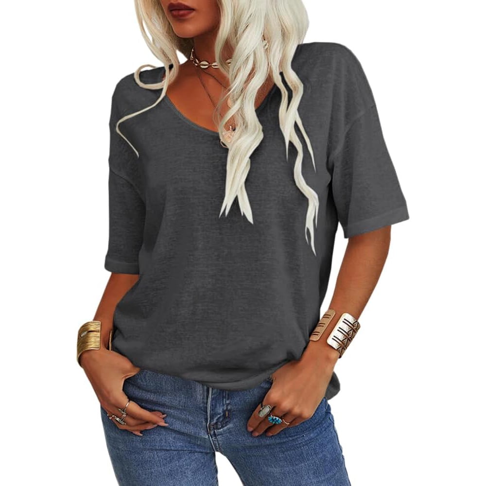 💖Tijdelijke korting - 49% korting💖Effen V-hals T-shirt voor dames