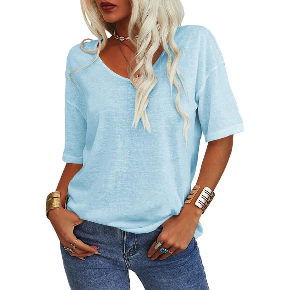 💖Tijdelijke korting - 49% korting💖Effen V-hals T-shirt voor dames