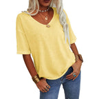 💖Tijdelijke korting - 49% korting💖Effen V-hals T-shirt voor dames