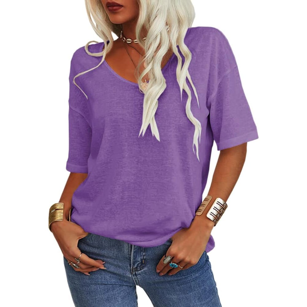 💖Tijdelijke korting - 49% korting💖Effen V-hals T-shirt voor dames