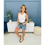 💖LAATSTE DAGVERKOOP 50% UIT🩳High Rise Gerafelde Zoom Afgesneden Jean Shorts