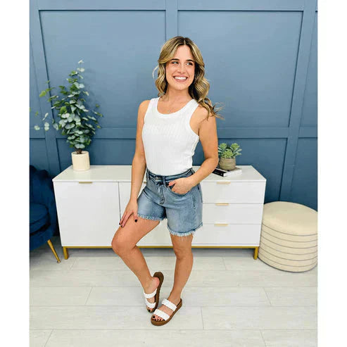 💖LAATSTE DAGVERKOOP 50% UIT🩳High Rise Gerafelde Zoom Afgesneden Jean Shorts