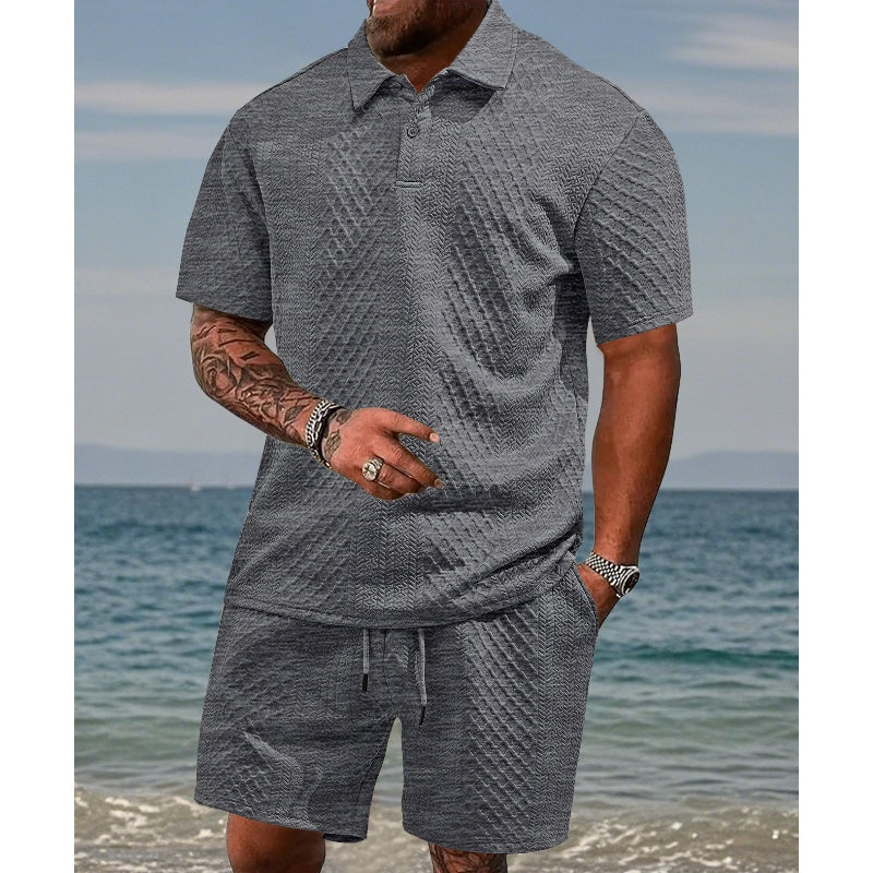 🔥Hot Sale 44% korting💥Heren ruitpatroon top met omslagkraag. korte mouwen en korte broek met trekkoord. 2-delige set