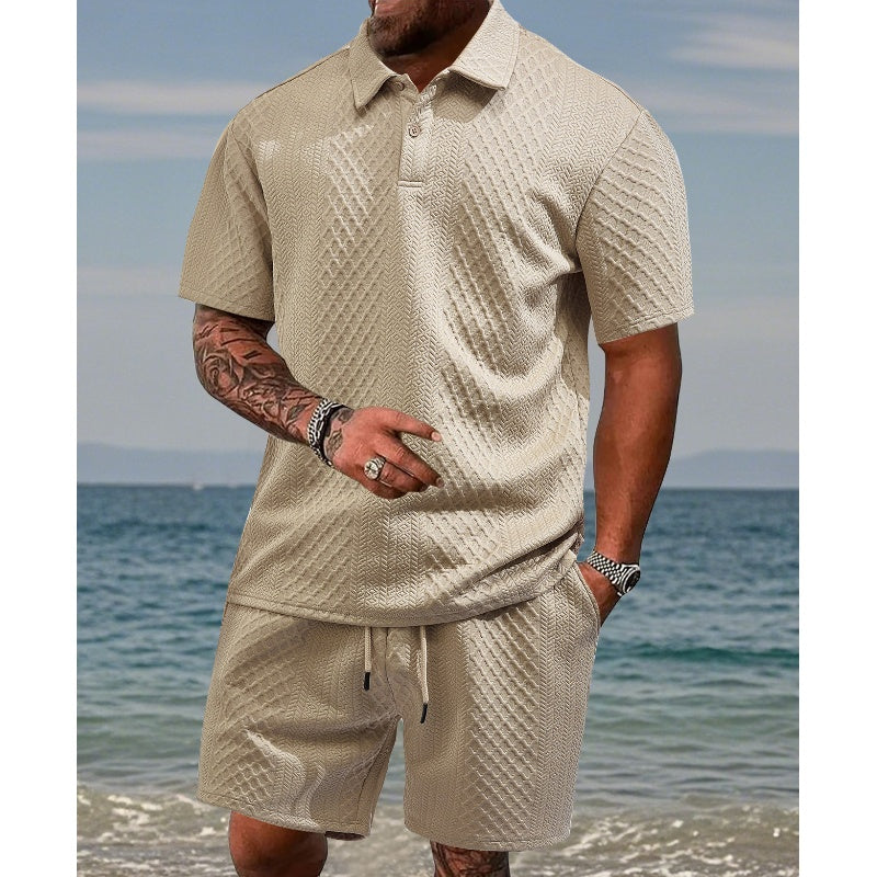 🔥Hot Sale 44% korting💥Heren ruitpatroon top met omslagkraag. korte mouwen en korte broek met trekkoord. 2-delige set