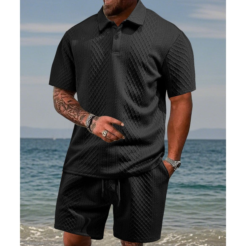 🔥Hot Sale 44% korting💥Heren ruitpatroon top met omslagkraag. korte mouwen en korte broek met trekkoord. 2-delige set