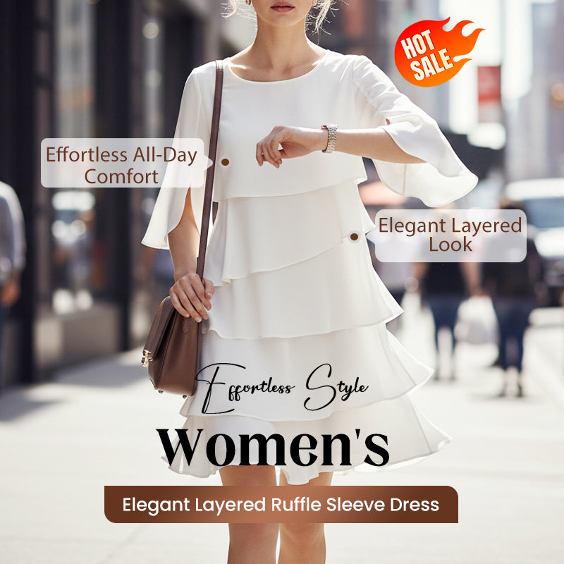 🎁 2026 Nieuw Binnen 50% KORTING 💥 Elegante Gelaagde Jurk met Ruchesmouwen voor Dames – Luchtig. Vrouwelijk & Tijdloos