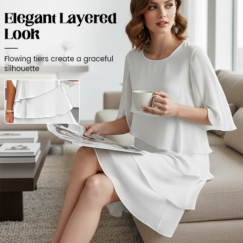 🎁 2026 Nieuw Binnen 50% KORTING 💥 Elegante Gelaagde Jurk met Ruchesmouwen voor Dames – Luchtig. Vrouwelijk & Tijdloos