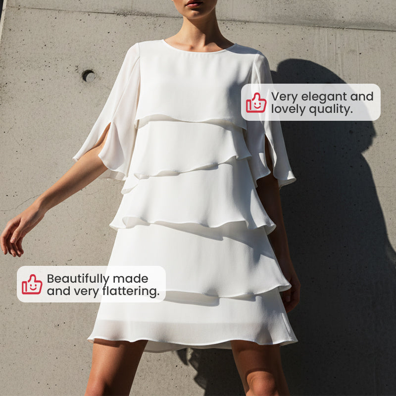 🎁 2026 Nieuw Binnen 50% KORTING 💥 Elegante Gelaagde Jurk met Ruchesmouwen voor Dames – Luchtig. Vrouwelijk & Tijdloos