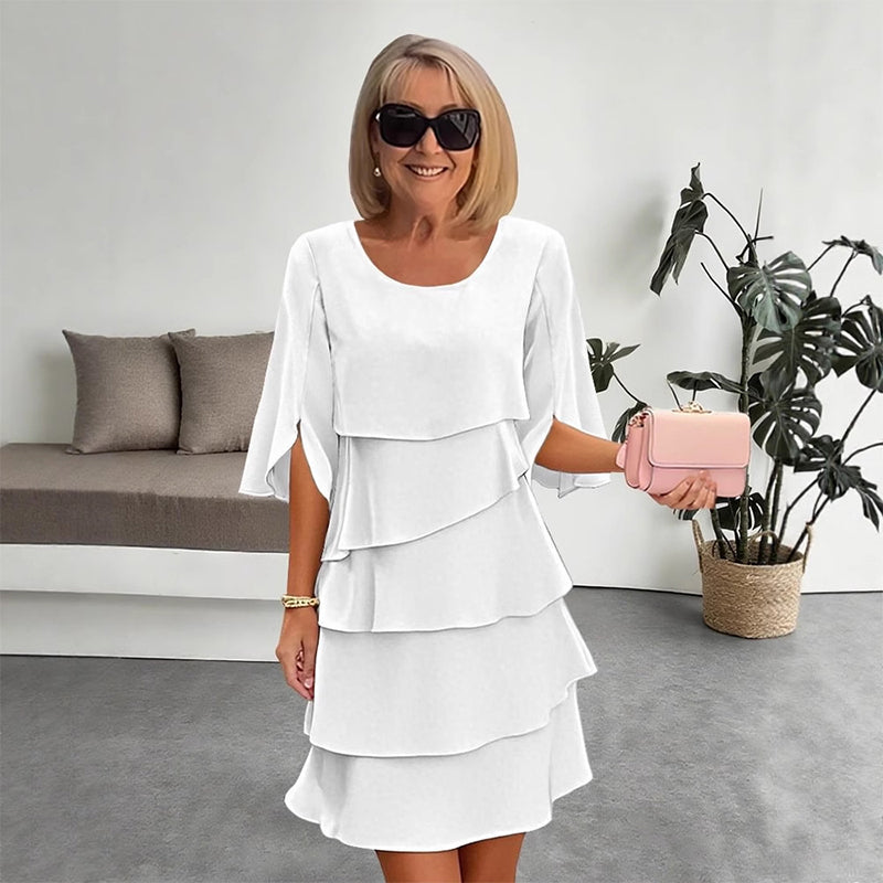 🎁 2026 Nieuw Binnen 50% KORTING 💥 Elegante Gelaagde Jurk met Ruchesmouwen voor Dames – Luchtig. Vrouwelijk & Tijdloos