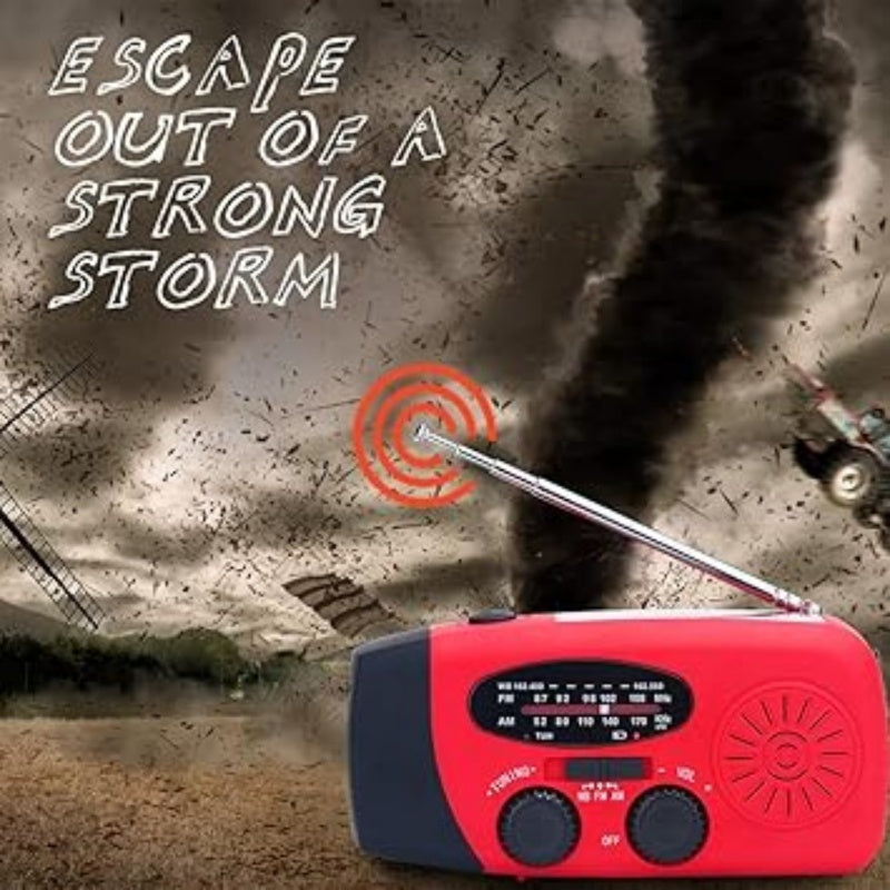 📻 60% korting! ☀️ Noodradio – Werkt op zonne-energie en met een handslinger. oplaadbaar via USB. met weeralarmfunctie. duurzaam en geschikt voor buitengebruik en noodsituaties 🔋