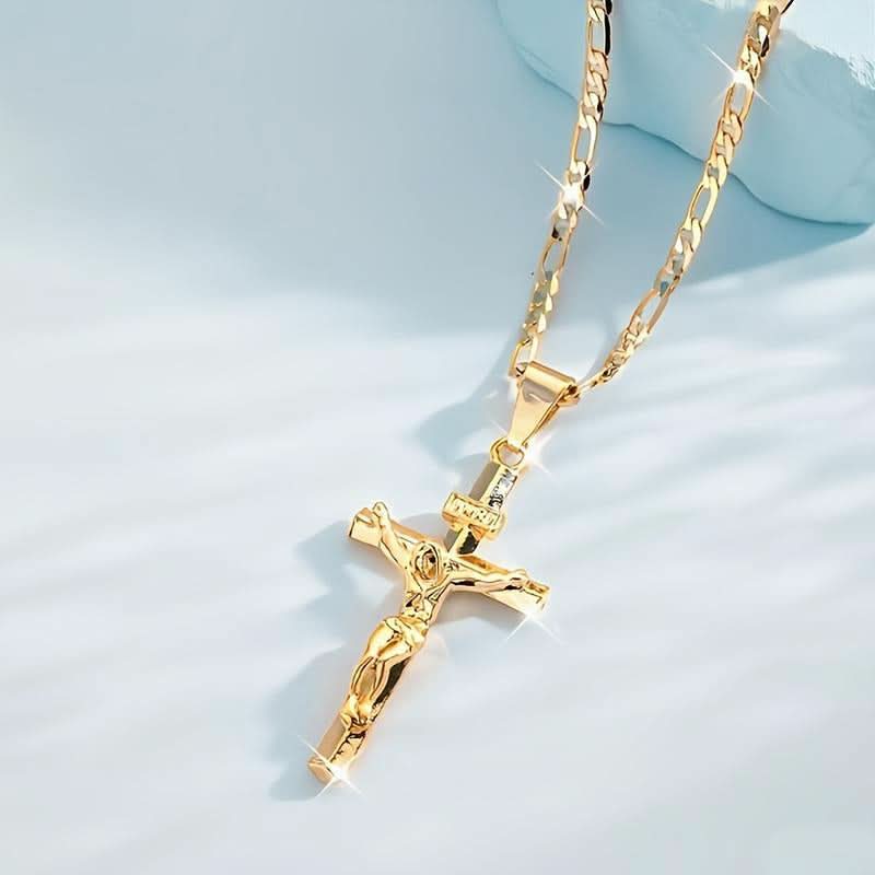 🔥 50% KORTING! ⏰ Goudkleurige Kruisbeeld Hanger Ketting – Gedetailleerd INRI Ontwerp. Verstelbare Figaro Ketting & Dagelijkse Geloof Sieraden ✝️✨