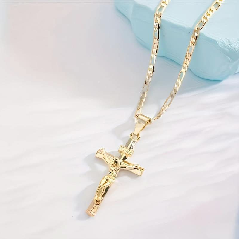 🔥 50% KORTING! ⏰ Goudkleurige Kruisbeeld Hanger Ketting – Gedetailleerd INRI Ontwerp. Verstelbare Figaro Ketting & Dagelijkse Geloof Sieraden ✝️✨