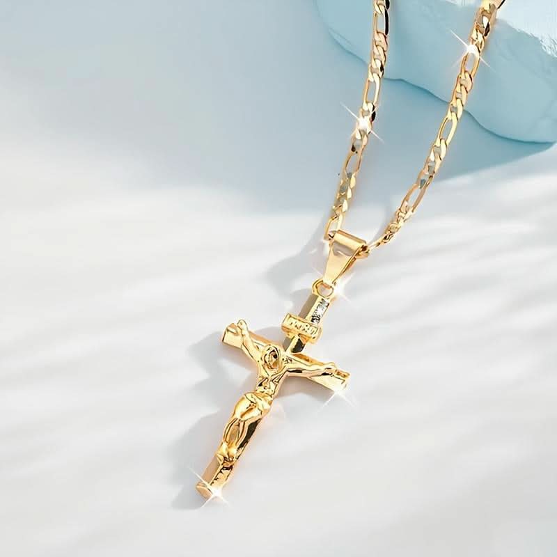 🔥 50% KORTING! ⏰ Goudkleurige Kruisbeeld Hanger Ketting – Gedetailleerd INRI Ontwerp. Verstelbare Figaro Ketting & Dagelijkse Geloof Sieraden ✝️✨