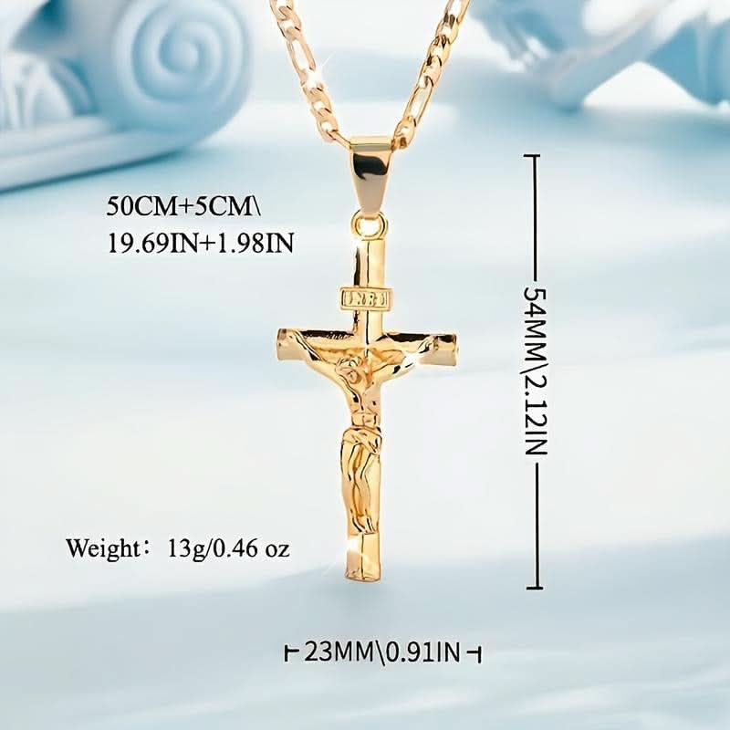 🔥 50% KORTING! ⏰ Goudkleurige Kruisbeeld Hanger Ketting – Gedetailleerd INRI Ontwerp. Verstelbare Figaro Ketting & Dagelijkse Geloof Sieraden ✝️✨
