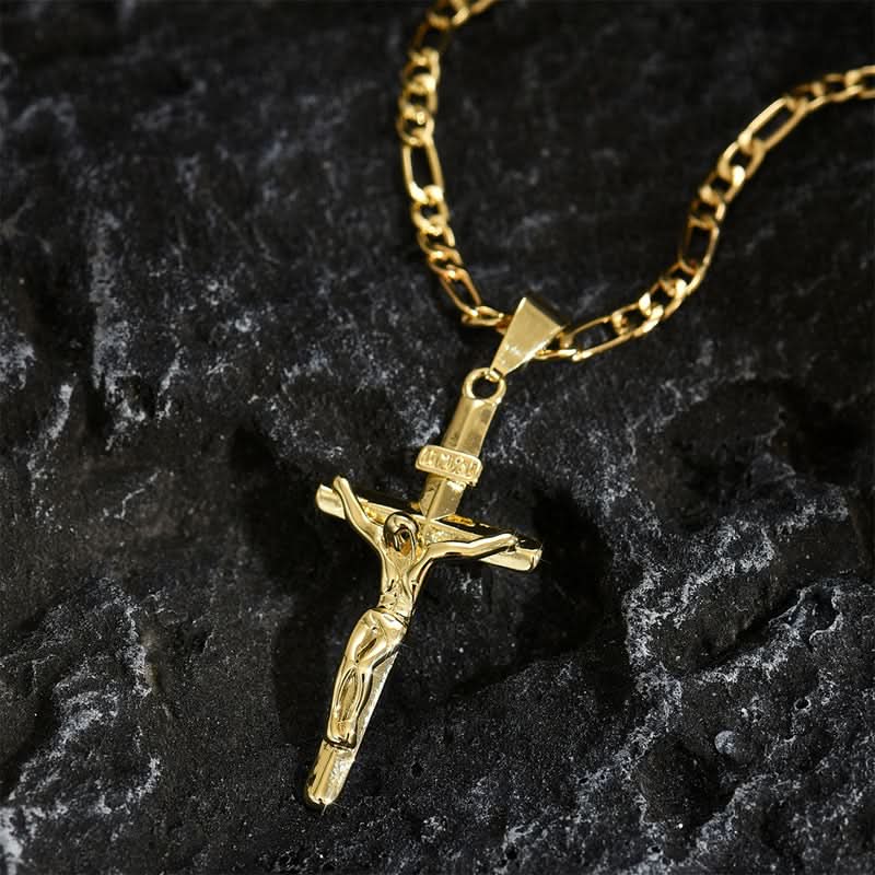 🔥 50% KORTING! ⏰ Goudkleurige Kruisbeeld Hanger Ketting – Gedetailleerd INRI Ontwerp. Verstelbare Figaro Ketting & Dagelijkse Geloof Sieraden ✝️✨