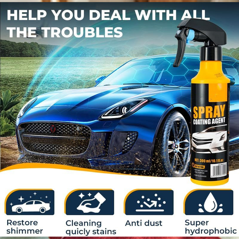 🚗3-in-1 SiO₂ keramische snelcoatingspray – wassen zonder water. streeploze glans en waterafstotende bescherming