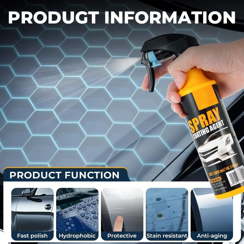 🚗3-in-1 SiO₂ keramische snelcoatingspray – wassen zonder water. streeploze glans en waterafstotende bescherming