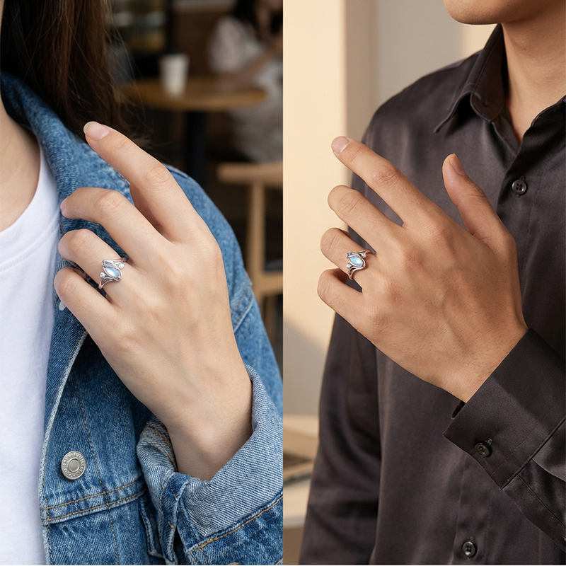 ✨💍 Koop 2 Krijg 1 Gratis 🔥 Geometrische Ovale Maansteen Ring met Zirkonia Accenten – Mystiek. Sprankelend & Tijdloos Elegant! 🌙✨