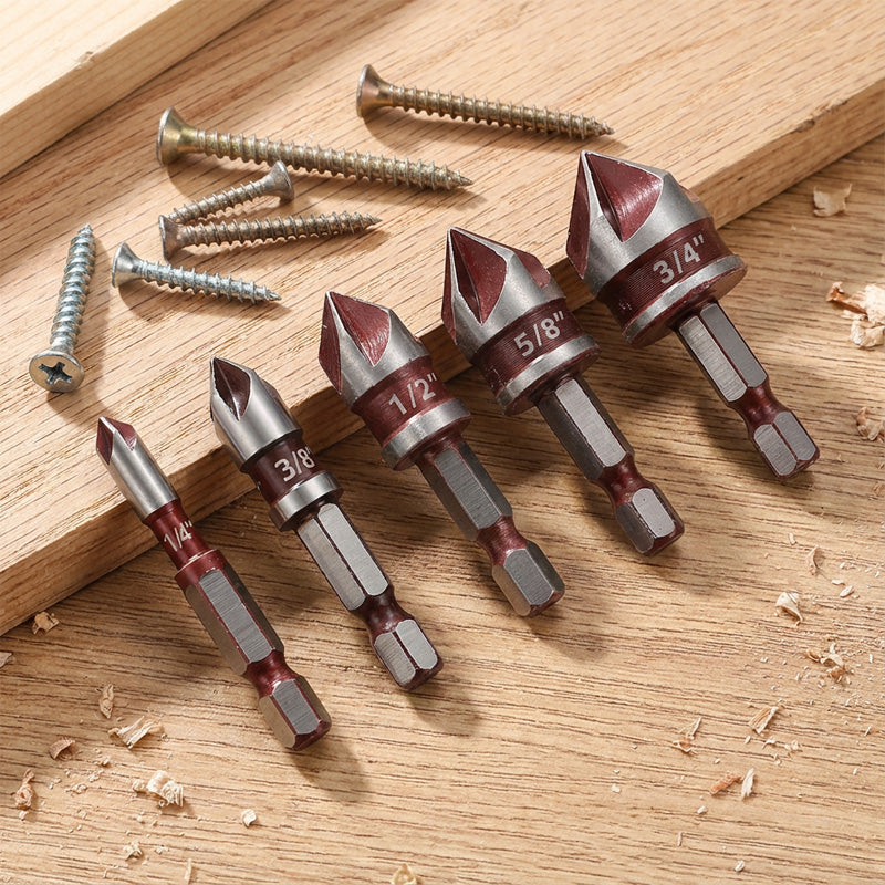 Set van 5 of 3 verzinkboren voor houtbewerking