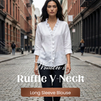 Damesblouse met ruches. V-hals en lange mouwen