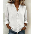 Damesblouse met ruches. V-hals en lange mouwen
