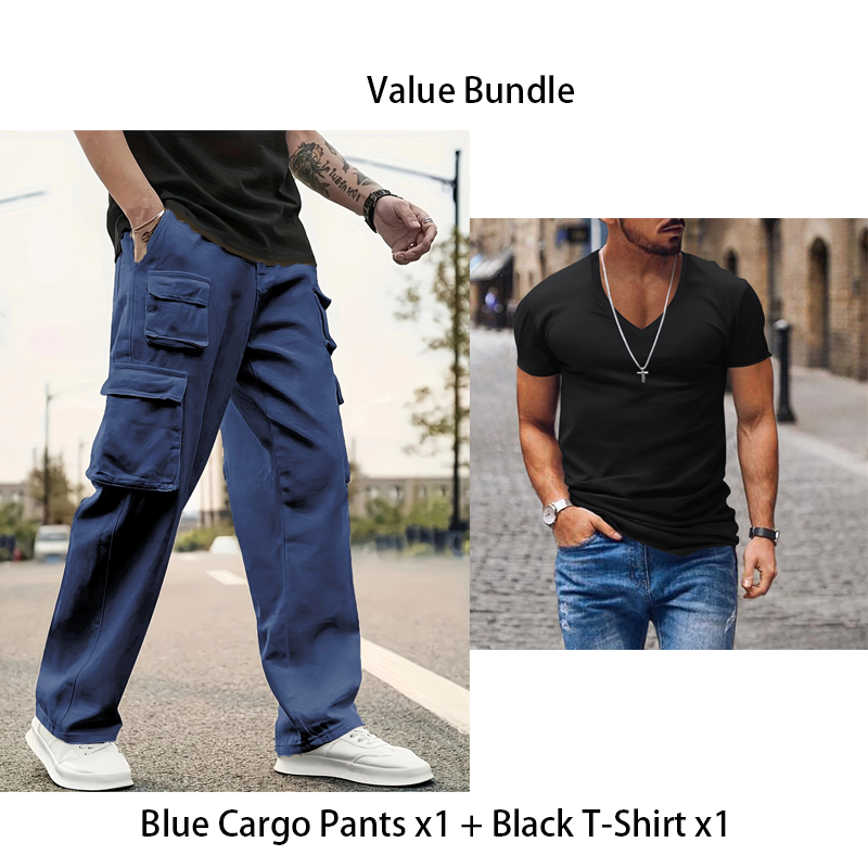Heren cargo broek met meerdere zakken en rechte pijpen